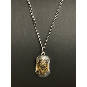 Authentic King Baby Sterling Silver and 18K Gold Plated Skull Necklace